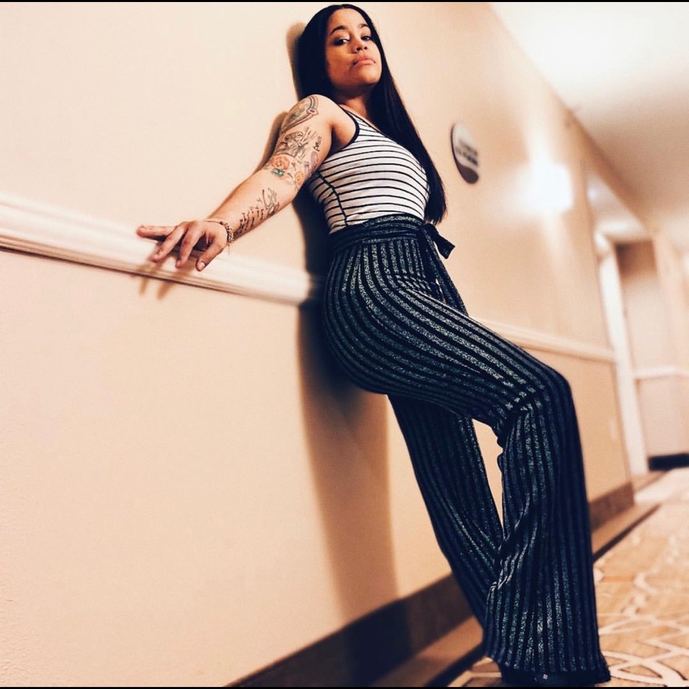 Striped sparkle silver pants